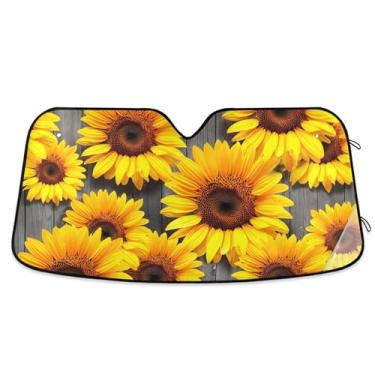 Imagem de Para-sol amarelo de madeira com girassol vibrante para para-brisa de carro personalizado retrátil para protetor de janela frontal S, 134,6 cm x 59,7 cm