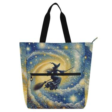 Imagem de Sacola feminina Spiral Galaxy Witch para trabalho, lona, praia, escola, bolsas para professores com compartimentos