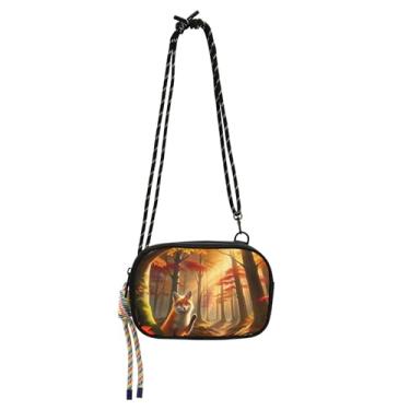 Imagem de TSENQUE Bolsas femininas transversais pequenas bolsas sobre o ombro bolsas de viagem moda celular bolsas outono bordo floresta raposa