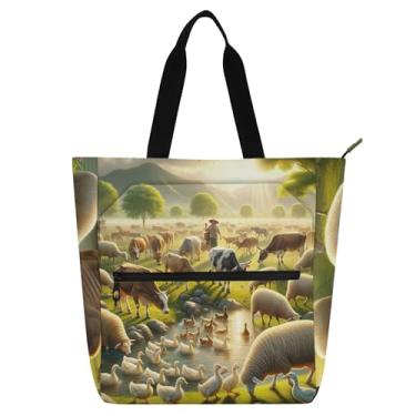 Imagem de GAIGEO Bolsa Animal Woodland Green Book para crianças, mulheres, trabalho, escola, zíper, lona, bolsa com compartimentos