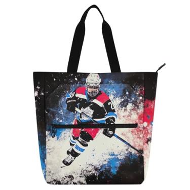 Imagem de GAIGEO Bolsas de trabalho artísticas para jogadores de hóquei descoladas para mulheres, bolsas de tecido de lona, faculdade, escola, presente para amantes de livros