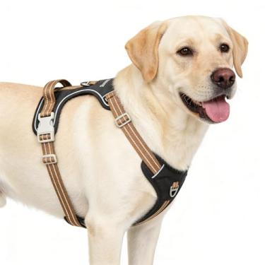 Imagem de Peitoral preto refletivo antipuxão com alça de controle fácil, forro de malha acolchoada macia, peitoral ajustável para cães grandes, médios e pequenos (preto, P)