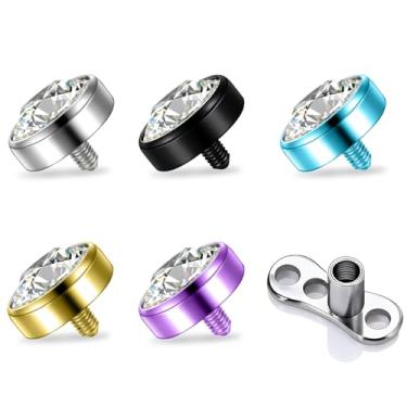 Imagem de QUZIONE Conjunto de joias de piercing dérmico – Âncora de perfuração de superfície 14G + 4 tops micro dérmicos de zircônia cúbica (3/4/5/7 mm) – Joias de piercing dérmico de grau de implante para