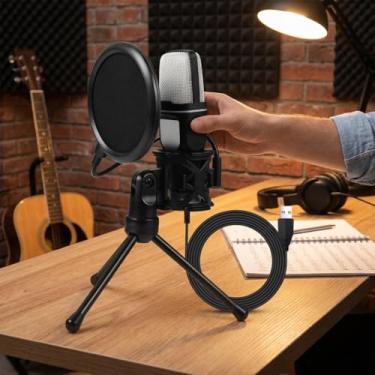 Imagem de Microfone condensador USB para jogos com iluminação RGB e tripé – Compatível com PC, PS4 e PS5