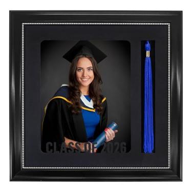 Imagem de GMFrames Porta-retrato de formatura Class of 2025 com suporte de borla, moldura de sombra para fotos de 20 x 25 cm, design de parede e mesa, preto e prata