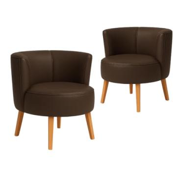 Imagem de Kit 2 Cadeiras Poltrona para Recepção Resistente Decor Clínica Tecido Corano Pés de Madeira MOBLAN decor (Marrom)