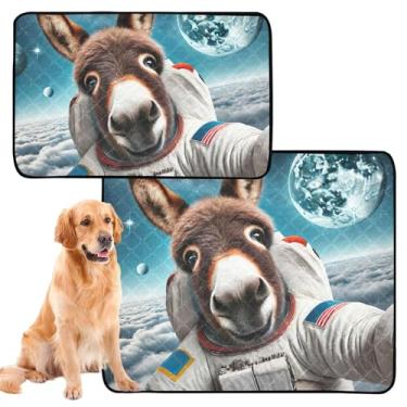 Imagem de Almofadas laváveis para cães para animais de estimação, reutilizáveis, para gatos, burro, astronauta, almofadas de parto fofas, absorventes e impermeáveis, fofas, médias + grandes, conjunto de 2