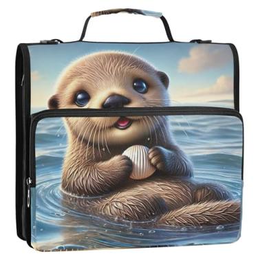 Imagem de Fichários de 3,8 cm de desenho animado, 3 anéis, lindas lontras, estampa de animais, com zíper, organizador, portfólio, 500 folhas, bolsa escolar com alça de ombro