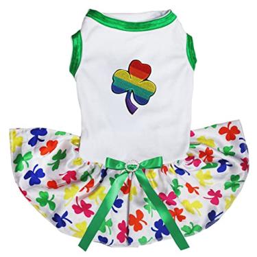 Imagem de Petitebella Vestido de cachorro de trevo arco-íris (branco/trevos arco-íris, médio)
