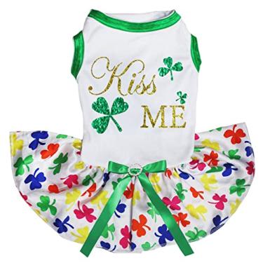 Imagem de Petitebella Kiss Me Clovers Vestido para cachorro (branco/trevos arco-íris, pequeno)