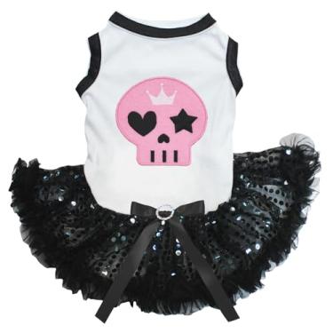 Imagem de Petitebella Vestido de cachorro com cara de caveira rosa (lantejoulas brancas/pretas, 3GG)