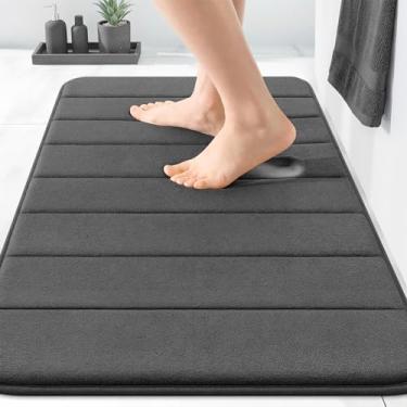 Imagem de OLANLY Tapete de banho listrado de espuma viscoelástica 76 x 50 cm, tapetes absorventes supermacios, secagem rápida, tapetes de chuveiro laváveis na máquina, tapete de banho, acessórios de decoração
