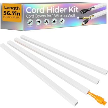 Imagem de Escondedor de cabos de 144 cm, capas de fio para 1 cabo na parede, capas de cabo premium para fios na parede, ocultador de fios fácil de configurar para esconder fios de TV, lâmpada, cabos de