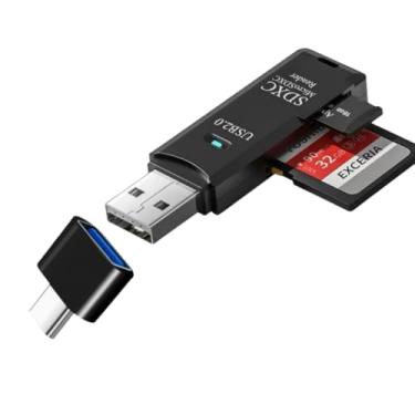Imagem de 1 leitor de cartão 2 em 1 USB 2.0 SD/TF, estéreo para carro - adaptador de cartão de memória portátil compatível com OTG, preto, USB 2.0 + tipo