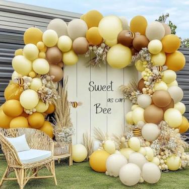 Imagem de Kit de arco de guirlanda de balão amarelo blush branco marrom areia balões de látex de enchimento duplo para chá de bebê, decoração de festa de aniversário de casamento