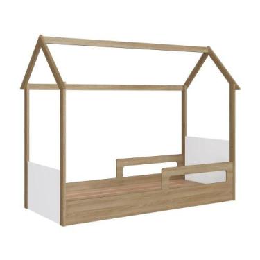 Imagem de Cama Infantil Com Colchão Montessoriana Marrom e Branca - Completa Móv