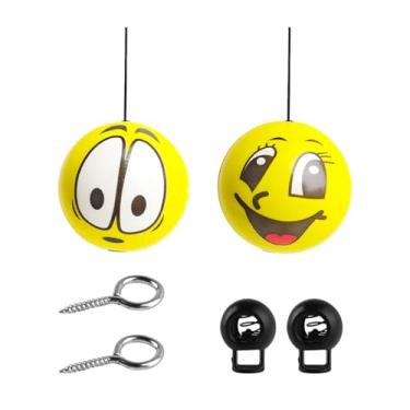 Imagem de Sandfren Auxílio de estacionamento de bola de tênis de garagem, 2 peças Smile & Big Eyes Kit de assistente de sensor de sistema de guia de estacionamento ajustável com cordas e ganchos de parafuso