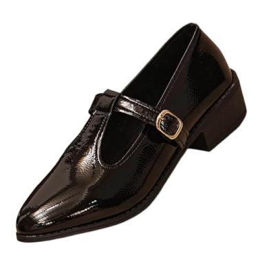 Imagem de Tênis feminino Mary Jane com tira em T com bico redondo, sola grossa e salto baixo grosso, disponível em tamanhos estendidos., Preto, 34