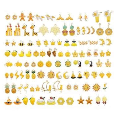 Imagem de 60 peças 30 pares de pingentes esmaltados amarelos para fabricação de joias em lote grande colar brincos pulseira artesanato descobertas