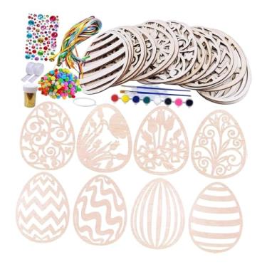 Imagem de Fancyes Enfeites de Páscoa de madeira, recortes de Feliz Páscoa, materiais de artesanato DIY para pintar discos de madeira para a primavera, casa, mesa, Style a