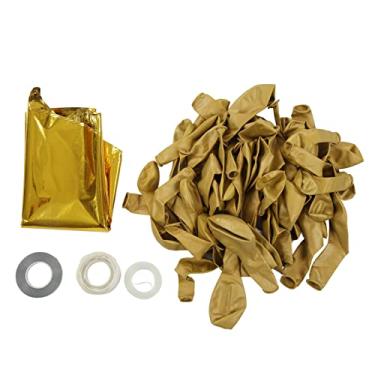 Imagem de Kit de guirlanda de balão de látex natural, balões de festa duráveis ​​em massa para decorações de feriados de aniversário de casamento 60 balões de látex 6 folhas com fita (Ouro)