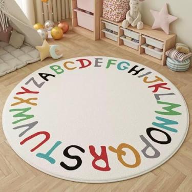 Imagem de Poowe ABC Round Kids Rug Children Educational Rugs,Faux Wool Alphabet Baby Crawling Mats, Activity Centerpiece Play Mat - Ideal Gift for Boys Girls Bedroom Play/Game Room-Round 47.2",Multi-Color