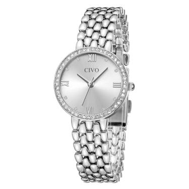 Imagem de CIVO Relógio feminino de quartzo dourado: elegante relógio de pulso de aço inoxidável com mostrador de diamante - relógio feminino de luxo para pulsos pequenos - presente para namorada, esposa, mãe