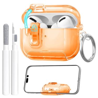 Imagem de Capa para AirPods Pro 3 (2025) com kit de limpeza, fofa com trava e kit de limpeza, [pop-up automático] Capa transparente de TPU macio com suporte e design à prova de poeira para AirPods Pro com