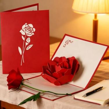 Imagem de Cartões de flores rosas pop-up 3D, cartão de dia dos namorados, cartões de dia das mães, cartão de felicitações de flor, melhor para mãe, esposa, irmã, menino, menina, amigos, 1 pacote (rosa)