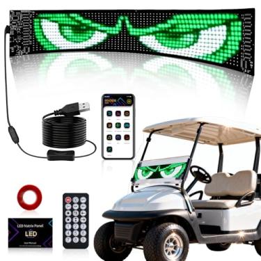 Imagem de Placa de LED para carro de 63 x 20 cm, fileira dupla, luz de olhos de diabo para carros, painel de matriz de LED flexível programável, controle de aplicativo, padrão de mensagem de graffiti de texto