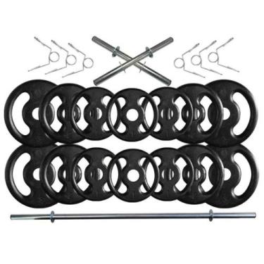 Imagem de Kit 26 Kg Anilhas e Barras de Supino e Halteres - BOX INGÁ
