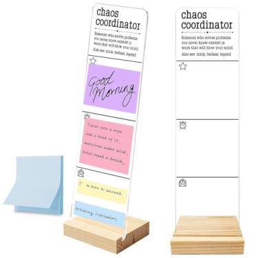 Imagem de Quadro de notas para monitor com base de madeira removível, suporte de notas adesivas portátil de acrílico, coordenador de caos placa de mensagens, conjunto de mesa de escritório, notas adesivas 100