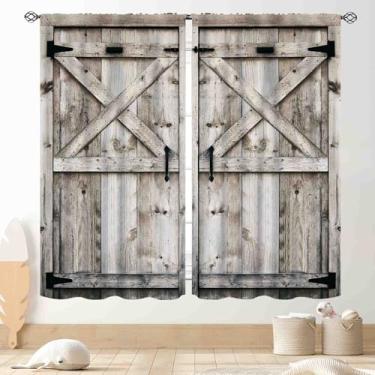 Imagem de Cortinas de porta de celeiro, tábua de madeira rústica para casa de fazenda, portão de garagem de celeiro ocidental, cortina de janela blackout vintage para quarto, sala de estar, banheiro, cozinha, 2
