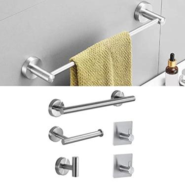 Imagem de Domary Conjunto de Acessórios de Hardware para Banheiro, Toalheiro e Suporte, Kit Gancho Adesivo para Reforma e Remodelação Banheiro Moderno (Prata)
