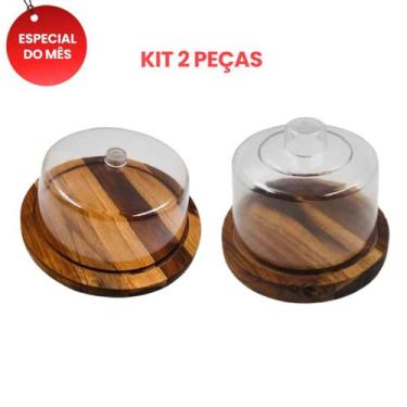 Imagem de OFERTA KIT 2Pçs, Boleira e Queijeira em Madeira Teca, Cozinha, Mesa Po