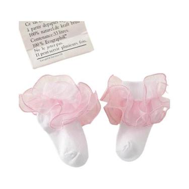 Imagem de Meias De Tornozelo Com Borda Franzida Para Bebês Meninas, Meias Macias