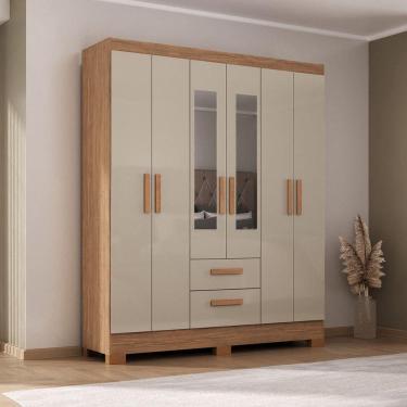 Imagem de Guarda Roupa Casal Com Espelho 6 Portas Fortaleza Atualle Acacia Com Reflecta