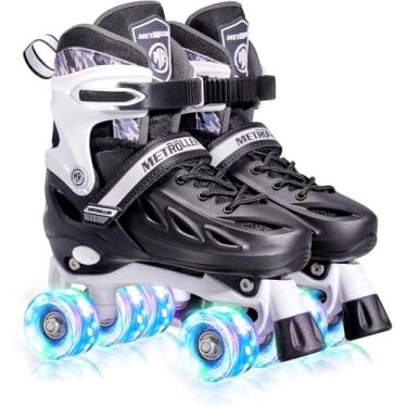 Imagem de METROLLER Patins para meninas de 5 a 8 anos, 8 a 12 anos e adolescentes, 4 tamanhos ajustáveis para crianças, patins infantis com rodas iluminadas, para mulheres (preto, GG - jovens e adultos (7-10
