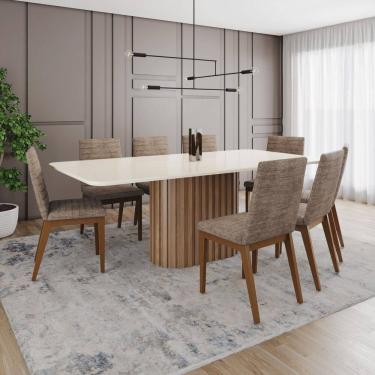 Imagem de Conjunto Mesa Solana 200cm com Vidro 08 Cadeiras Elena Marrom/Off White/Cacao