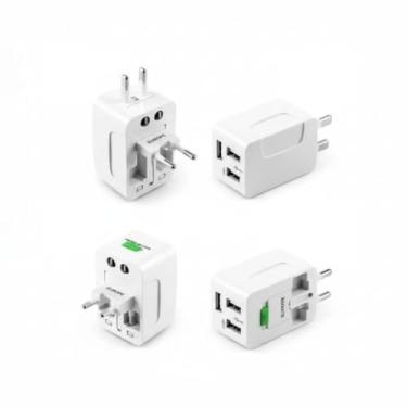 Imagem de Adaptador Universal de Viagem, Conversor de Tomada Internacional com 2 Portas USB, Compatível com EUA, Europa, Reino Unido, Austrália, Branco, Material ABS, 7x4.5x4cm