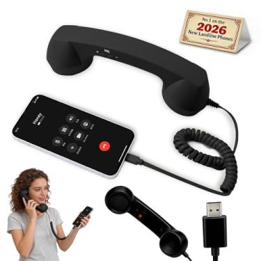 Imagem de Aparelho de telefone retrô, decoração de casa, estética para iPhone, telefone fixo, giratório, para casa, pop com fio, aparelho para celular, conectar à casa, receptor de telefone vintage da velha