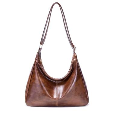 Imagem de Bolsa Hobo feminina dobrável de couro vegano, carteira de ombro inclinada multidirecional e sacola, bolsa de grande capacidade, Marrom