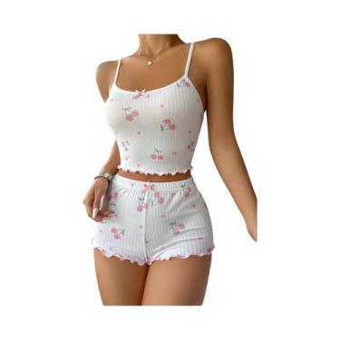 Imagem de Conjunto De Pijama Feminino Com Estampa De Coração, Costas Descobertas