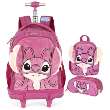 Imagem de Kit Mochila Rodinhas Lancheira Estojo Peluciada Stitch-Feminino