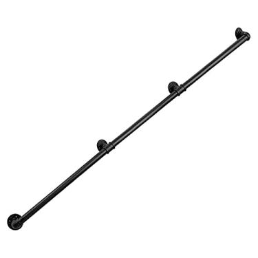 Imagem de AkosOL Barra de apoio, barra de toalha, corrimão de ferro - trilhos de escada de segurança pretos conjunto de corrimão estilo retrô trilho de escada de segurança para crianças idosas/200 cm, 120 cm