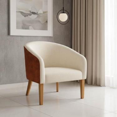 Imagem de Poltrona Sala Stella Pé Madeira Trapézio Sintético PU Nozes Linho D03 