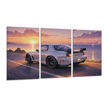 Imagem de HUIROBO Rx7 Sunset Jdm pôster de carro arte de parede em tela para sala de estar quarto decoração de casa escritório pintura pôsteres (40 x 80 cm) × 3)