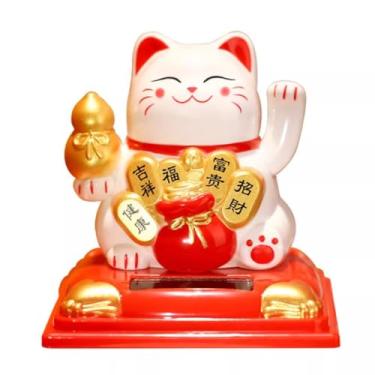 Imagem de FENNYYAR Cabaça dourada portátil com braço oscilante branco gato da sorte, 8,5 cm 8,4 cm, ornamento de carro de mesa doméstico estátua de gato