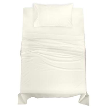 Imagem de ROYALE LINENS Jogo de lençol solteiro GG 100% algodão orgânico - tecido percal - Conjunto de 3 peças - 1 lençol de cima, 1 lençol com elástico profundo e 1 fronha - Lençóis de cama marfim - Sábanas