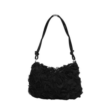 Imagem de Bolsa de ombro rosa para mulheres, elegante bolsa de mão floral de renda, bolsa de noite rosa vintage para festa de formatura de casamento, Preto, Medium